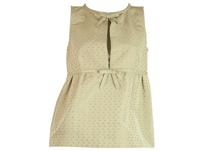 Red Valentino Valentino Camicetta senza maniche floreale jacquard rosso fiocchi beige davanti frontale tg 40 - vista 6