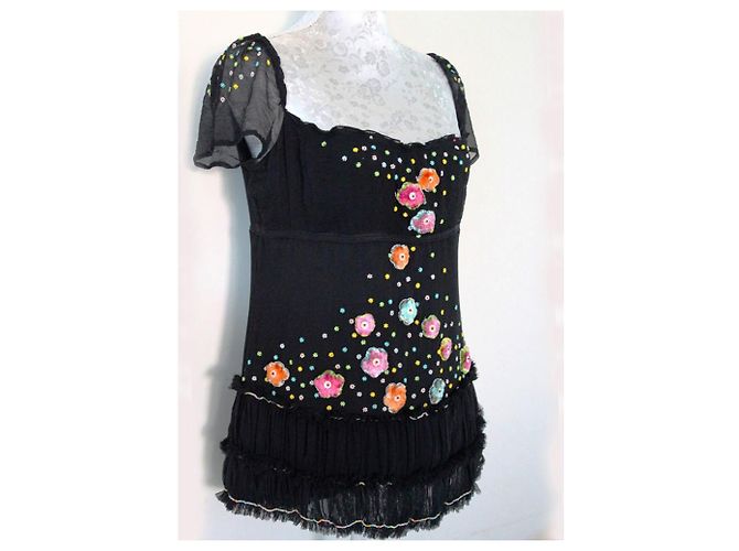 TOP DE SEDA DE LUJO "MAURIZIO PECORARO" * Gr. 40-42 * Negro - vista 2