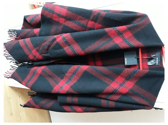 Poncho de lana con estampado de tartán rojo The Kooples - vista 6