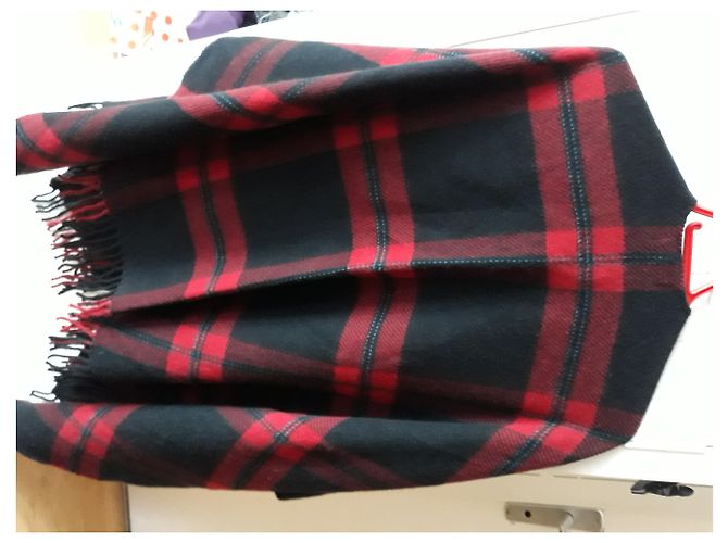 Poncho de lana con estampado de tartán rojo The Kooples - vista 8
