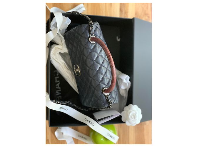 Chanel Eidechse mit Kokosgriff Dunkelblau - Ansicht 3