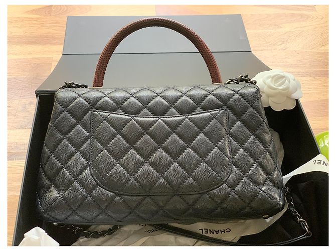 Chanel Eidechse mit Kokosgriff Dunkelblau - Ansicht 4