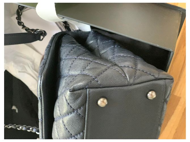 Chanel Eidechse mit Kokosgriff Dunkelblau - Ansicht 9