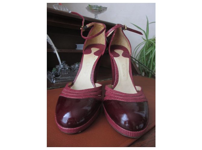 Décolleté Chloé bordeaux in vernice e pitone Bordò - vista 4
