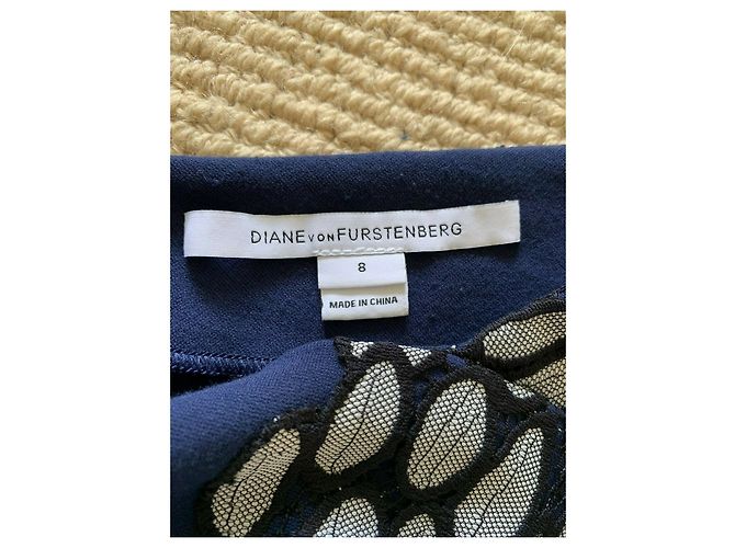 Diane Von Furstenberg DvF Queen Kleid mit Spitzendetails Schwarz Weiß Blau - Ansicht 3