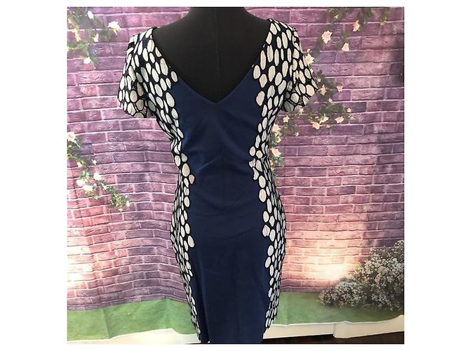 Diane Von Furstenberg DvF Queen Kleid mit Spitzendetails Schwarz Weiß Blau - Ansicht 6