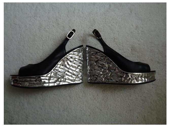 Sandali con zeppa Chanel in pelle nera 39 IT Nero - vista 2