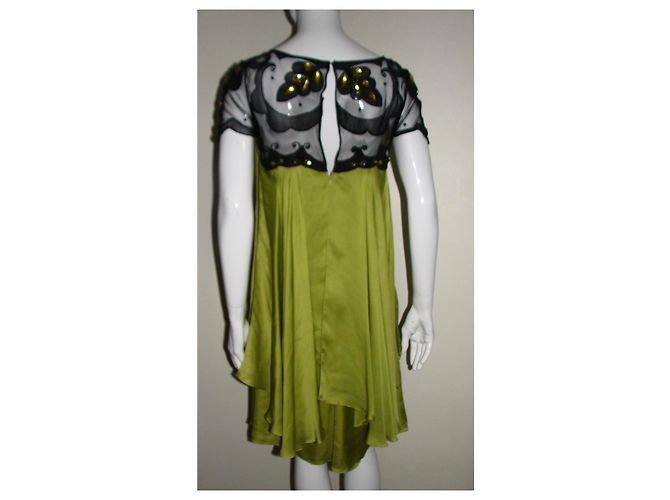 Temperley London Verziertes Seidenkleid Schwarz Hellgrün - Ansicht 3