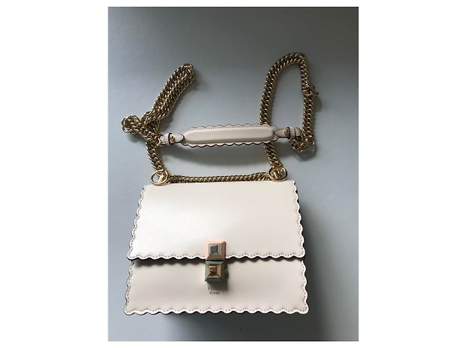 Fendi KAN I Mini Borsa Beige Pelle - vista 5