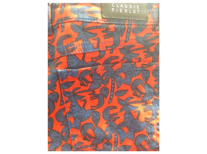 Pantalones Slim Claudie Pierlot de Algodón y Elastano Naranja Azul Oscuro - vista 4