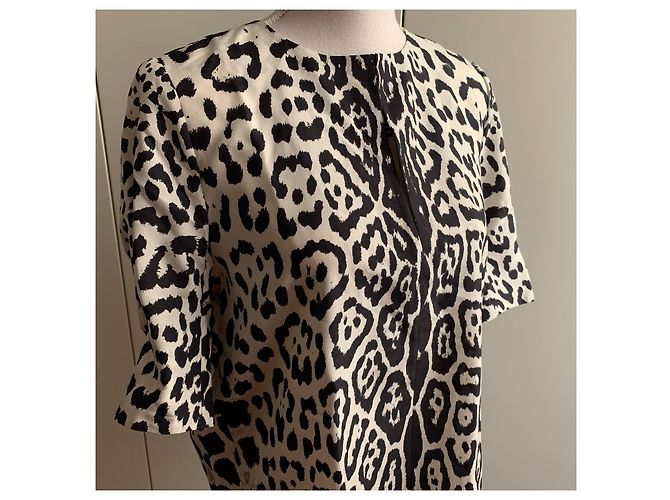 Yves Saint Laurent Top de túnica corta animalier de seda Multicolor - vista 13