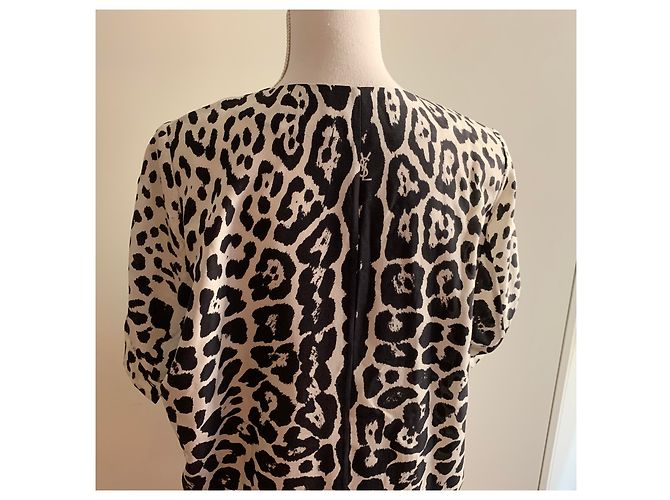Yves Saint Laurent Top de túnica corta animalier de seda Multicolor - vista 9