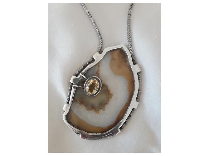 Autre Marque Collar de plata y agathe Caqui Amarillo - vista 2