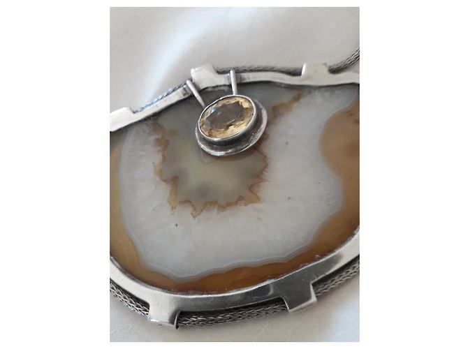 Autre Marque Collar de plata y agathe Caqui Amarillo - vista 3