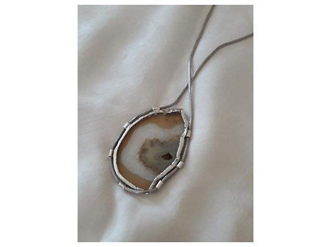 Autre Marque Collar de plata y agathe Caqui Amarillo - vista 4