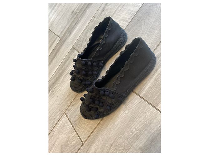 Maje Mahe Espadrilles mit Pompon schwarz Leinen Größe 39 - Ansicht 2