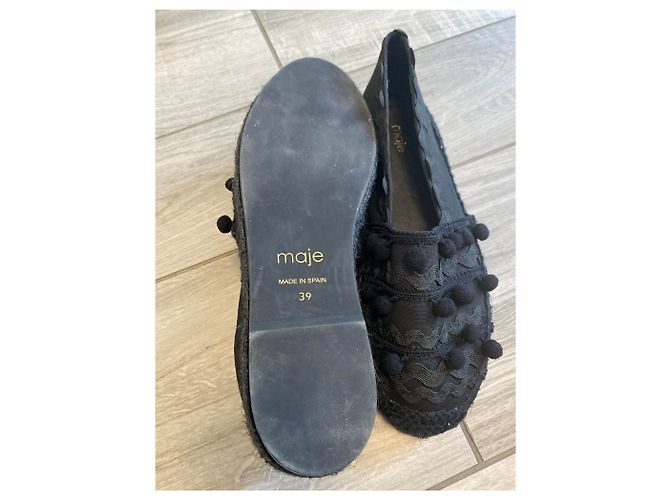 Maje Mahe Espadrilles mit Pompon schwarz Leinen Größe 39 - Ansicht 3