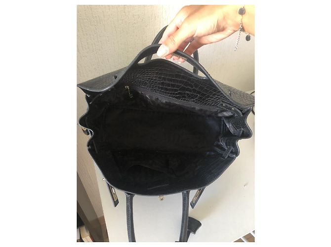 Borsa a mano Mac Douglas Pyla Romy in pelle nera effetto coccodrillo Nero - vista 5