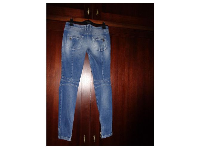Jeans Biker Balmain Blu in Cotone - vista 2