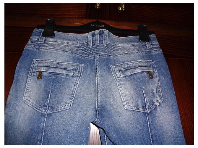 Jeans Biker Balmain Blu in Cotone - vista 3