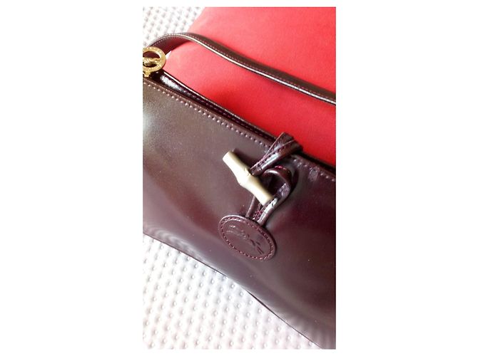 Borsa a mano Longchamp Roseau in pelle rosso scuro Bordò - vista 2