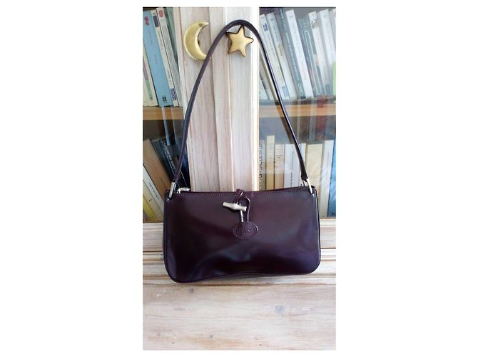Borsa a mano Longchamp Roseau in pelle rosso scuro Bordò - vista 4