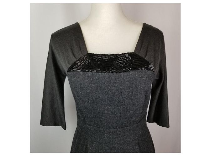 Vera Wang Wollseidenkleid Anthrazitgrau - Ansicht 4