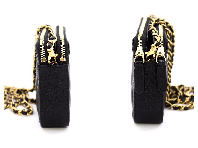 CHANEL Portafoglio Boy con caviale nero su catena WOC con tracolla con zip - vista 5