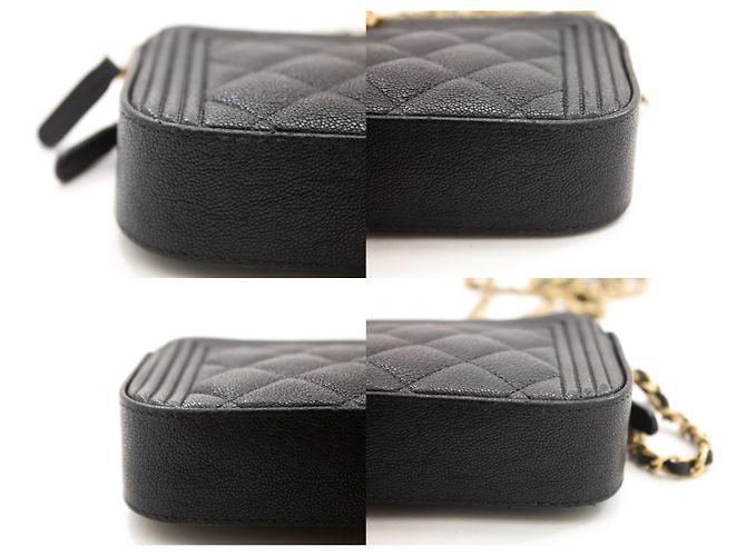 CHANEL Portafoglio Boy con caviale nero su catena WOC con tracolla con zip - vista 6