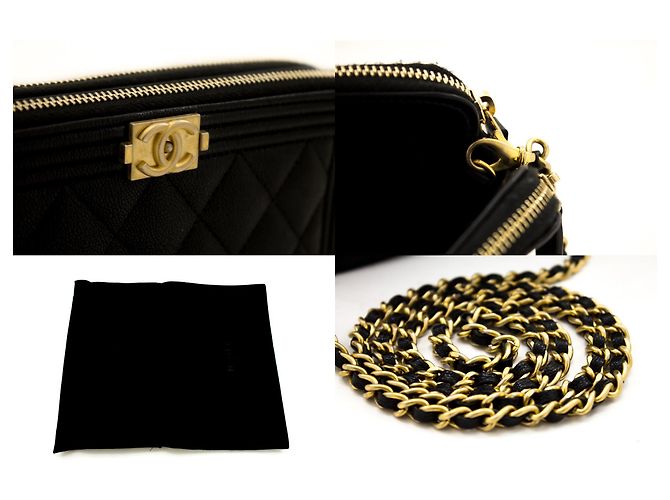 CHANEL Portafoglio Boy con caviale nero su catena WOC con tracolla con zip - vista 7