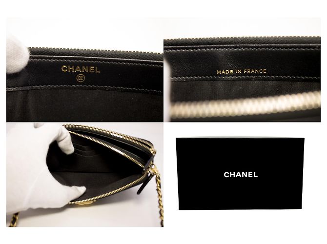 CHANEL Portafoglio Boy con caviale nero su catena WOC con tracolla con zip - vista 8