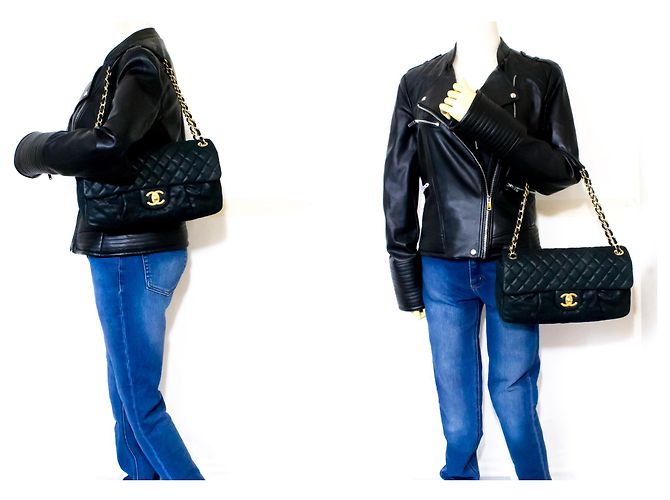 CHANEL couro de bezerro Sparkle Leather Chain Shoulder Bag Preto acolchoado - vista 12