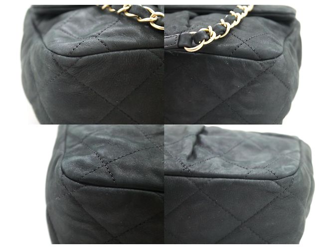 CHANEL couro de bezerro Sparkle Leather Chain Shoulder Bag Preto acolchoado - vista 6