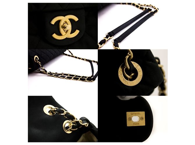 CHANEL couro de bezerro Sparkle Leather Chain Shoulder Bag Preto acolchoado - vista 7