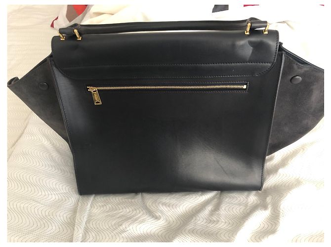 Trapèze Borsa a spalla Céline TRAPEZE grande in pelle e scamosciata blu scuro Blu navy - vista 2
