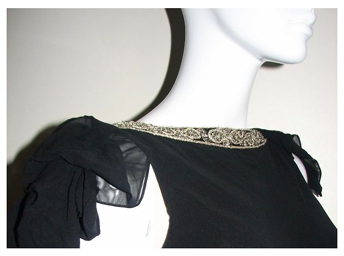 Marchesa Notte Seidenchiffonkleid Schwarz Golden - Ansicht 7