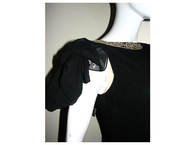 Marchesa Notte Seidenchiffonkleid Schwarz Golden - Ansicht 8
