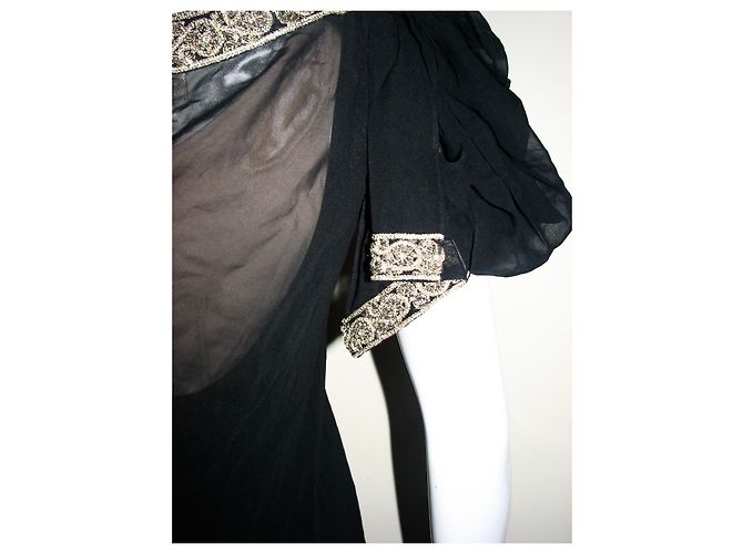Marchesa Notte Seidenchiffonkleid Schwarz Golden - Ansicht 9