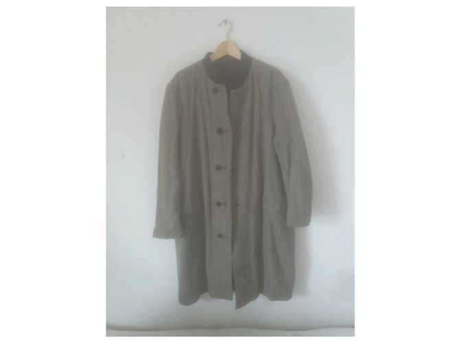 Lemaire Reversible Wool Coat with Leather Collar Grey - view 2