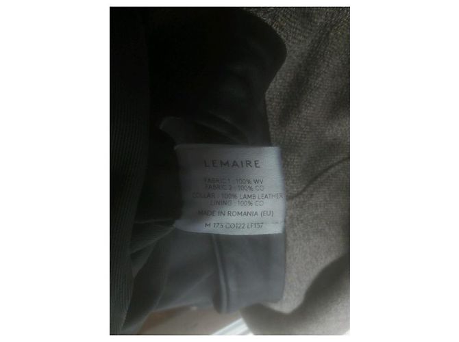 Lemaire Reversible Wool Coat with Leather Collar Grey - view 3