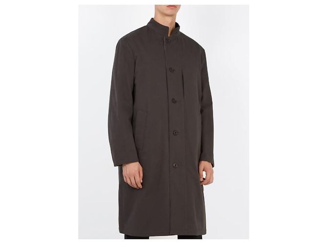 Lemaire Reversible Wool Coat with Leather Collar Grey - view 6