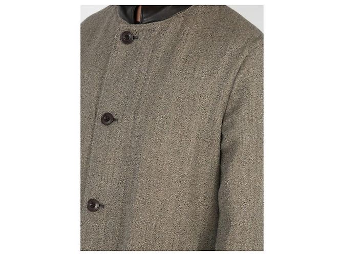 Lemaire Reversible Wool Coat with Leather Collar Grey - view 7
