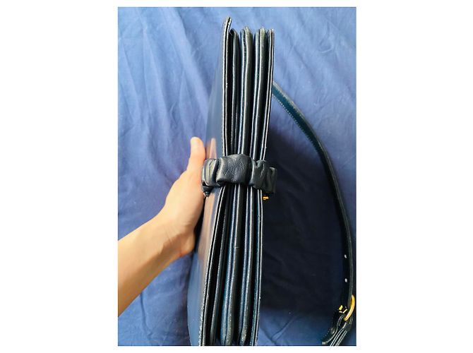 Vintage Céline Trio Kalbsleder Clutch Handtasche Blau - Ansicht 3
