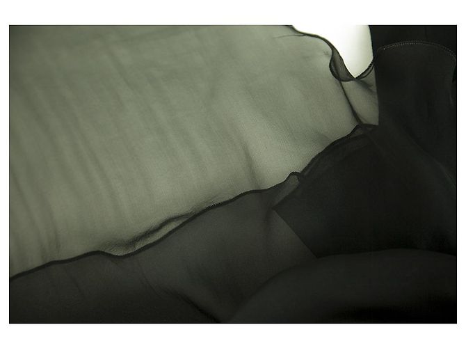 Stephan Janson Schwarz Viskose Seide Sheer Cape Mini Länge Abendkleid Größe 42 - Ansicht 5