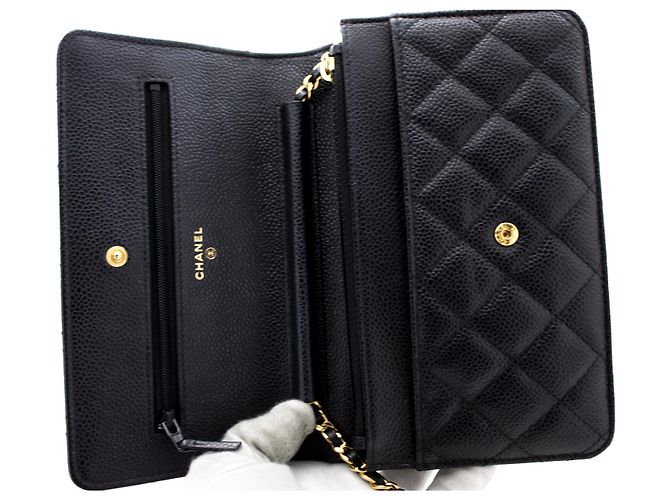 CHANEL Portafoglio con caviale su catena WOC Borsa a tracolla nera con tracolla Nero - vista 11