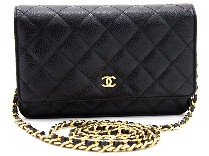 CHANEL Portafoglio con caviale su catena WOC Borsa a tracolla nera con tracolla Nero - vista 2