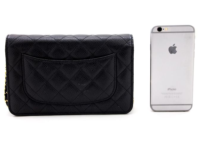 CHANEL Portafoglio con caviale su catena WOC Borsa a tracolla nera con tracolla Nero - vista 3