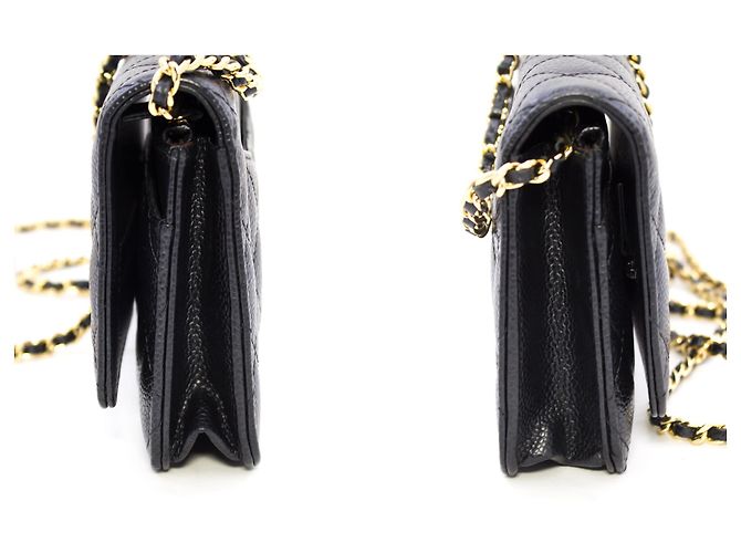CHANEL Portafoglio con caviale su catena WOC Borsa a tracolla nera con tracolla Nero - vista 5