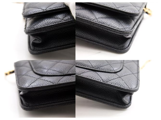CHANEL Portafoglio con caviale su catena WOC Borsa a tracolla nera con tracolla Nero - vista 6