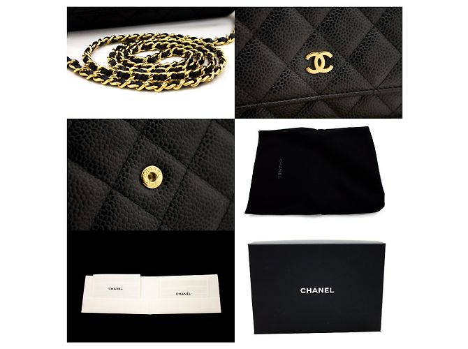 CHANEL Portafoglio con caviale su catena WOC Borsa a tracolla nera con tracolla Nero - vista 7